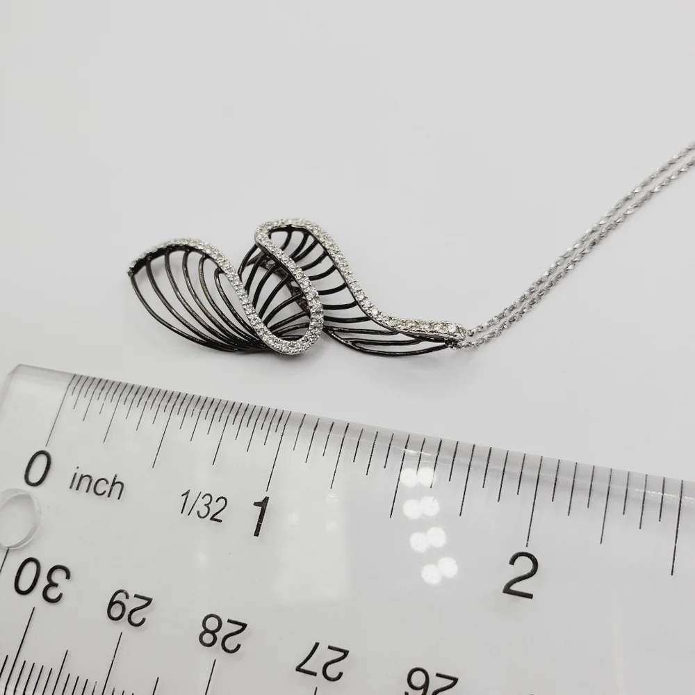 14k Solid White / Black Gold Genuine Round Diamond Swirl Pendant Necklace